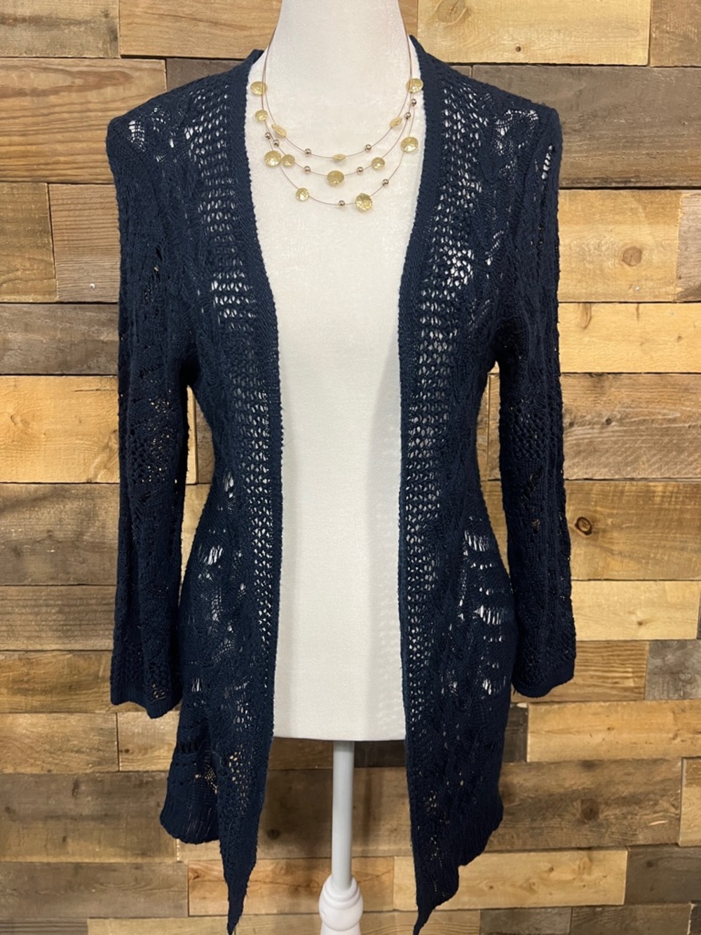 Maurices Navy Open-Front Crochet Cardigan